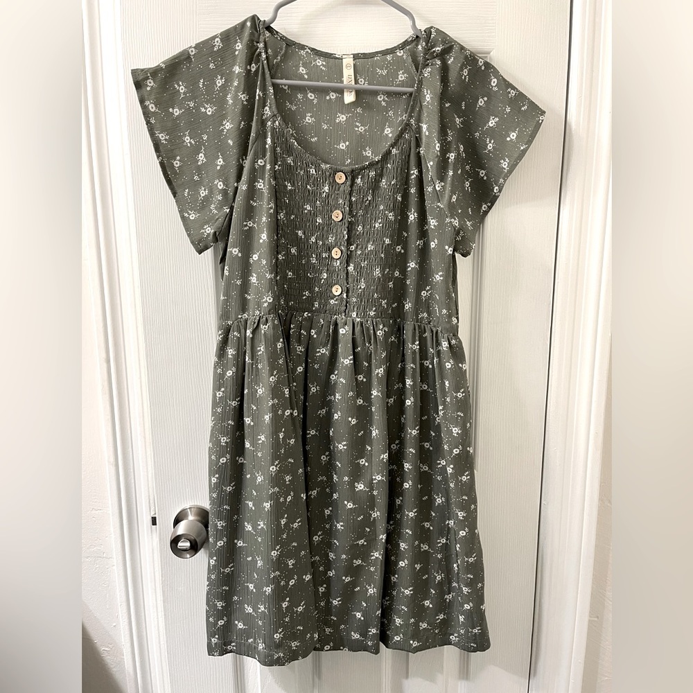 Olive green Floral Dress